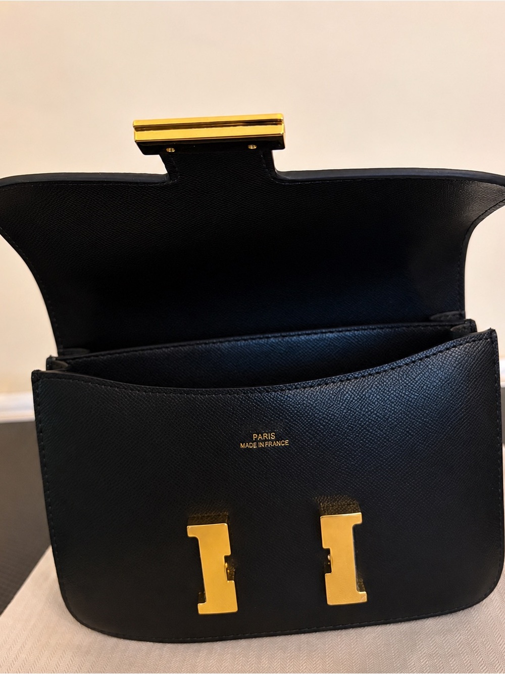 Black Real Leather Shoulder/Crossbody Bag with Gold Hardware and H Closure - Picture 7 of 7